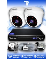 PICAM 2 Kameralı Dome 2 İç Kamera Set 100 GB HDD Full HD Gece Görüşlü Güvenlik Kamerası Sistemi