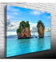 Deniz de İki Adacık, Mavi Tonlarda Fotoğraf Kanvas Tablo 50 x 70