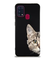 Samsung Galaxy M31 Soft Premier Kapak Catface Tasarımlı Silikon Kılıf - Siyah (Şeffaf)