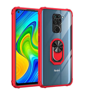 Xiaomi Redmi Note 9 Kılıf Şeffaf Sararmaz Yüzüklü Mola Kapak (Kırmızı)