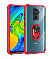 Xiaomi Redmi Note 9 Kılıf Şeffaf Sararmaz Yüzüklü Mola Kapak (Kırmızı)