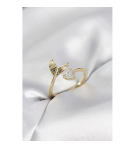 Mey İthalat® Balık Kuyruğu Model Gold Renk Zirkon Taşlı Kadın Yüzük