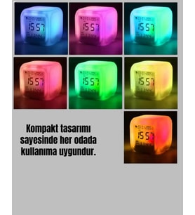 Renk Değiştiren LED Alarmlı Dijital Küp Masa Saati