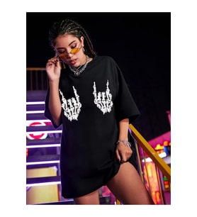 Baskılı Oversize T-shirt - Siyah
