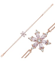 Gümüş Rose Pembe Lotus Çiçeği Kadın Bileklik