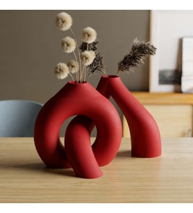 3D Baskı Interlocking Vazo - İç İçe Geçen Dekoratif Vazo-Kırmızı