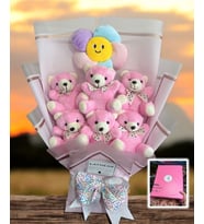 Premium Pembe Peluş Ayıcık Buketi Pembe Papatya