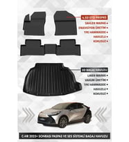 Sahler Toyota C-HR 2023 Sonrası Uyumlu 4.5D Premium Havuzlu Oto Paspas ve Liner SES SİSTEMLİ Bagaj Havuzu