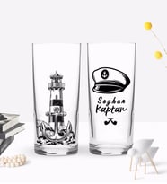 BK Gift Kişiye Özel Renkli Baskılı Denizci Tasarımlı İkili Rakı Bardağı Seti-1