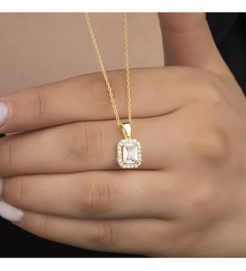 Saklı Takı 925 Ayar Gümüş Baget Taşlı  Kolye