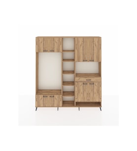 Arges Gardrop 12 Raflı Tek Çekmeceli 8 Kapaklı 220x30x243 Çam-Çam