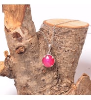 Pembe Akik Taşı Gümüş Kolye - Dolunay Model