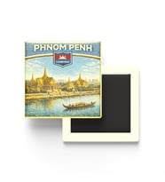Retro Kamboçya Phnom Penh Şehri Temalı Vintage Buzdolap Magneti – 9x9 cm