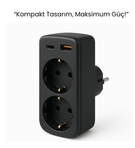 USB-C + USB-A Hızlı Şarj Girişli Çift Priz Adaptörü – Şık, Kompakt ve Güvenli Kullanım
