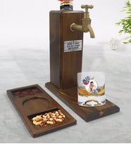 BK Gift Kişiye Özel İsimli Fotoğraflı Viski Bardağı & Musluklu Doğal Ahşap İçki Standı & Masif Ahşap Dikdörtgen Sunum Tabağı Çerezlik Hediye Seti-34