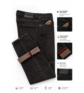 DeepSEA Erkek Slim Fit Dar Kesim %98 Pamuk Likralı Taşlanmış Siyah Kot Pantolon Jean 2600026