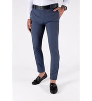Erkek Slim Fit Dik Çizgili Keten Pantolon 21K-2200420-2 Lacivert