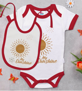 BK Kids My Sunshine Tasarımlı Kırmızı Bebek Body Zıbın ve Mama Önlüğü Hediye Seti-1