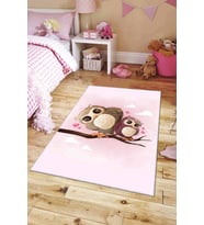 Pembe Kaymaz Tabanlı Yıkanabilir Baykuşlu Bebek Halısı AR092