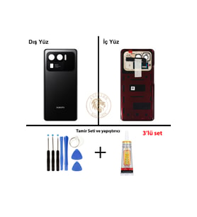 Xiaomi 11 Ultra Siyah Uyumlu Arka Kapak + Yapıştırıcı ve Vida Seti