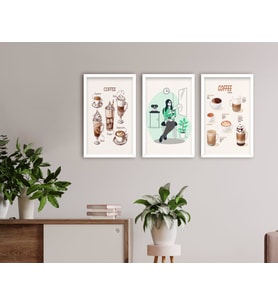 BK Home Coffee Tasarımlı Dekoratif 3’lü Ahşap Beyaz Çerçeveli Tablo-9