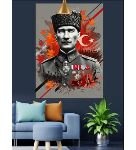 Bayrak, Mustafa Kemal Atatürk ve Destanları Dekoratif Kanvas - Mdf Ahşap Tablo