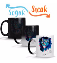 Space Cat Kedi Sihirli Kupa Bardak Porselen