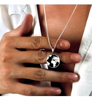 Gümüş Dünya Kolye 925 Ayar Gümüş Mat Dünya Figürlü Unisex Kolye Harita Kolye (Siyah)