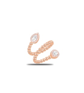 Gümüş rose zirkon taşlı italyan toplu ayarlamalı  damla yüzük SGTL11763ROSE