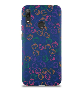 Huawei Y7 2019 Uyumlu Lansman Kılıf Hello Kitty Tasarımlı İçi Kadife Kapak-Lacivert (Şeffaf)