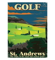 Golf St. Andrews Eski Ticari Afiş Baskısı Tablo Ahşap Poster Dekoratif