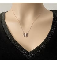 Rose Kaplama Siyah Taşlı Gümüş Kolye (Karışık)