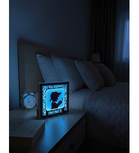 Kişiye Özel Işıklı Ahşap Dekoratif Gece Lambası  Mavi