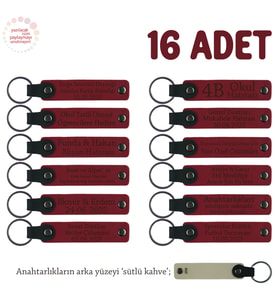 Kurumsal Marka Tanıtım Gününe Özel, 16'lı Set, İsim Yazılabilen Anahtarlık, Kırmızı & Sütlü Kahve