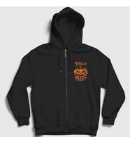 Presmono Unisex Siyah Trick Or Treat Halloween Cadılar Bayramı Fermuarlı Kapüşonlu Sweatshirt 500990tt