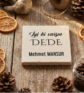 Kişiye Özel Dedeye Hediye Bardak Altlığı Babalar Günü Hediyesi (Krem)