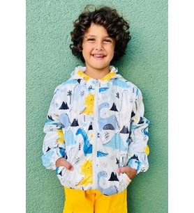 Breeze Erkek Çocuk Yağmurluk Doğa Temalı Dinozor Desenli 1-6 Yaş, Beyaz