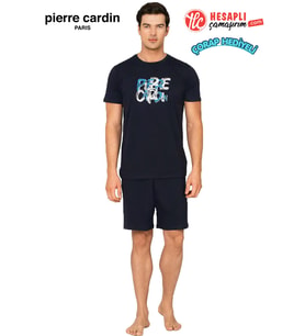 Pierre Cardin Paris Premium Erkek %100 Pamuk Baskılı Yazlık Rahat Kesim Şortlu Pijama Takımı