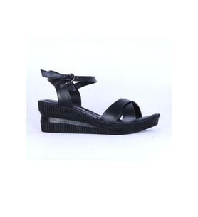 Moda Ayakkabı 151 Ortopedik Cilt 7Cm Kadın  Sandalet Ayakkabı (Siyah)
