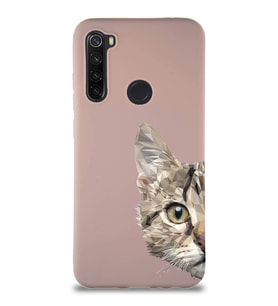 Xiaomi Redmi Note 8 Soft Premier Kapak Catface Tasarımlı Silikon Kılıf - Pudra (Şeffaf)