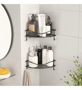 TEKNOTEL YAPIŞKANLI KANCALI 2 ADET BANYO KÖŞE RAFI MAT SİYAH ST250
