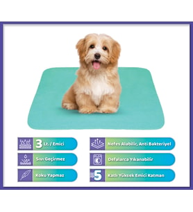 5 KATLI EMİCİ, YIKANABİLİR, SIVI GEÇİRMEZ KÖPEK ÇİŞ PEDİ (85X90 CM)