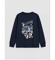 LCW Kids Lacivert Bisiklet Yaka Sonic Baskılı Erkek Çocuk Tişört
