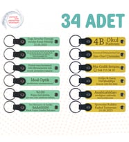 Yeşil & Sarı, İngilizce Öğretmeninden Karne Hediyesi, 34’lü Set, Kişisel Mesajlı Deri Anahtarlık