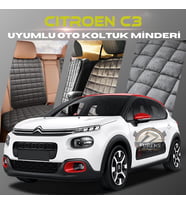 Citroen C3 Antrasit Renk Tay Tüyü Cepli & Terletmez Sırtlı Oto Koltuk Minder Seti - Koltuk Koruma Kılıfı (ÖN & ARKA TAM SET)
