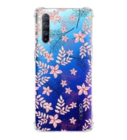 PrintiFy Oppo Reno 3 Uyumlu Köşe Korumalı Floral Kırmızı Tasarımlı Şeffaf Silikon Kılıf