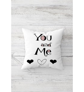 You And Me Yazılı Çift Tarafı Baskılı Gizli Fermuarlı Yastık Kılıfı Kırlent Koltuk Yastık Kılıfı (Beyaz-Siyah)