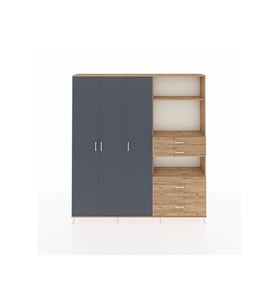 Arges Dolap 12 Raflı 4 Çekmeceli Tek Askılı 220x30x243 Çam-Antrasit/Çam