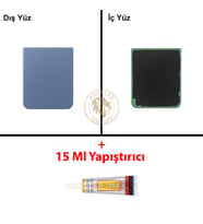 Samsung Galaxy Z Flip 4 Mavi Renk Arka Kapak + B7000 Yapıştırıcı Arka Cam Batarya Kapağı Pil Kapağı Lazer Kesim Back Cover Galaxy Z Flip 4 Uyumlu