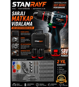 Alman 58V 10AH Çelik Şanzıman Bakır Sargılı Darbeli Şarjlı Vidalama Matkap